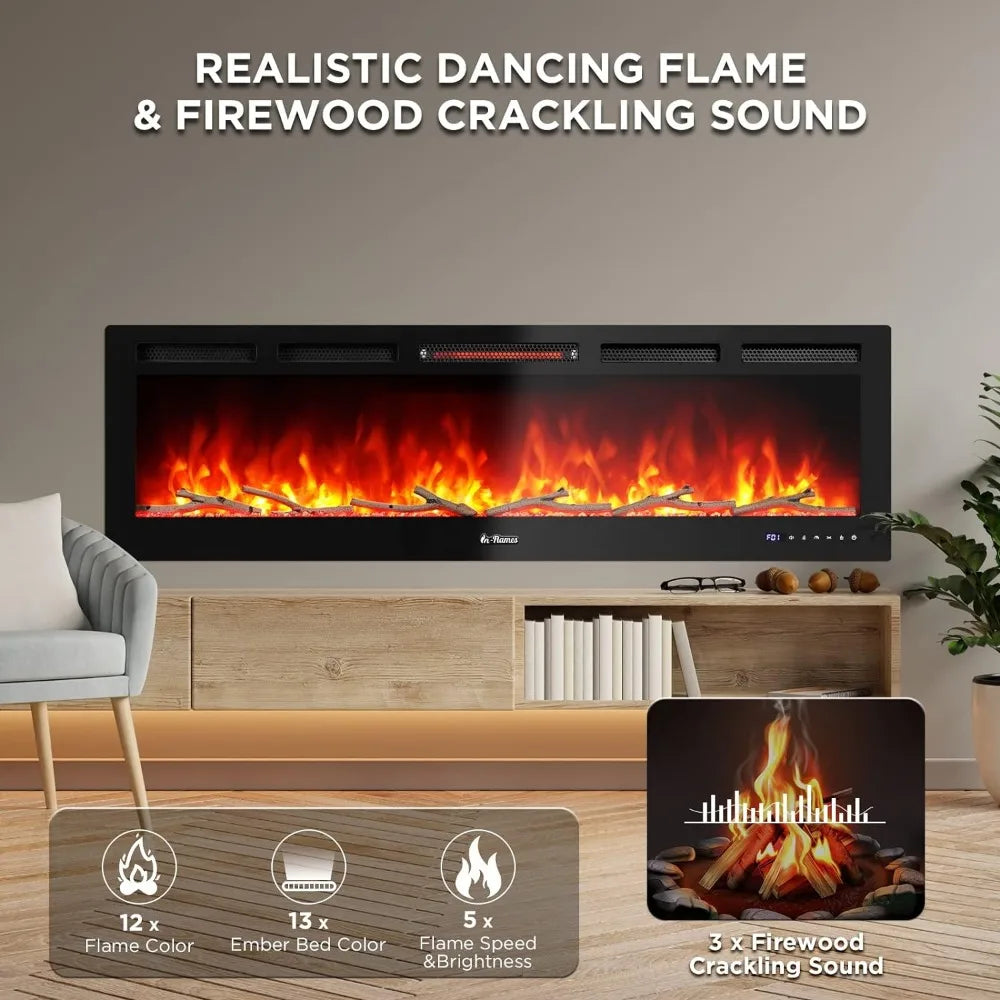 WiFi Infrared Electric Fireplace with Realistic Flame