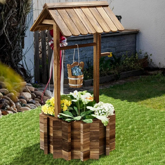 Wooden Wishing Well Planter