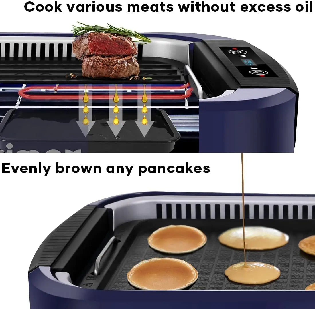 Indoor Electric Grill Griddle,  Smokeless Turbo Extractor