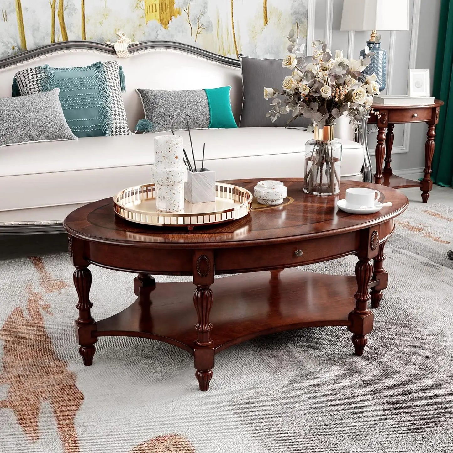 Large Oval Coffee Table With Drawer