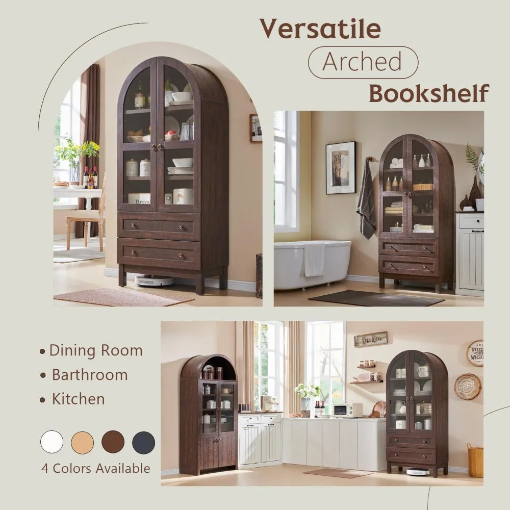 71" Tall Arched Bookshelf, 4-Tier Bookcase