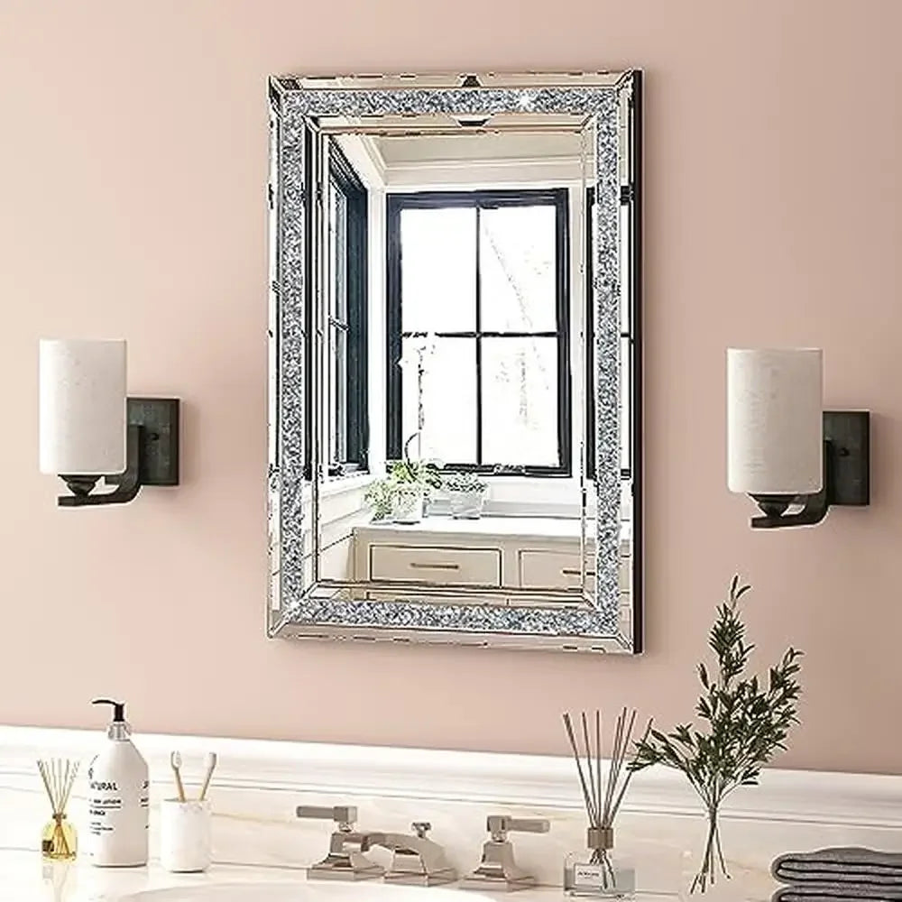 Crushed Diamond Beveled Wall Mirror Decor