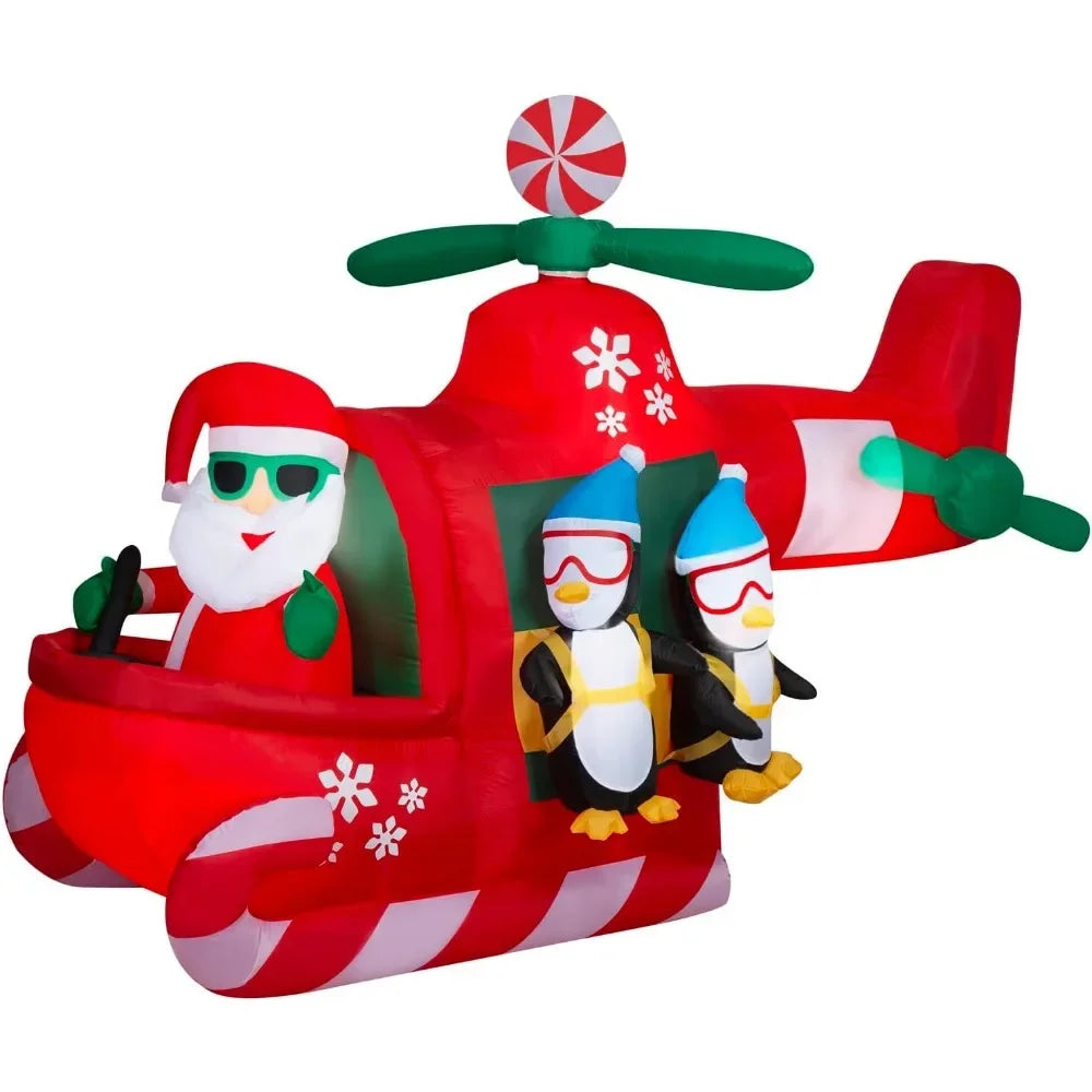 Christmas Inflatable Santa's Helicopter with Skydiving Penguins