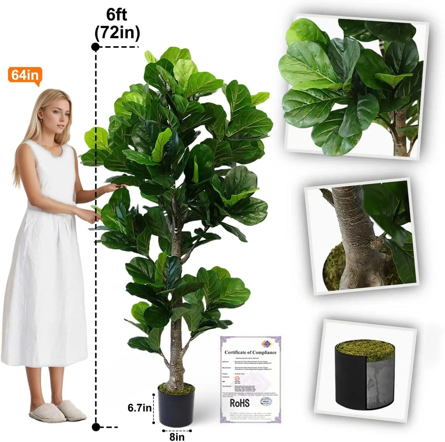 6ft Artificial Fiddle Leaf Fig Tree