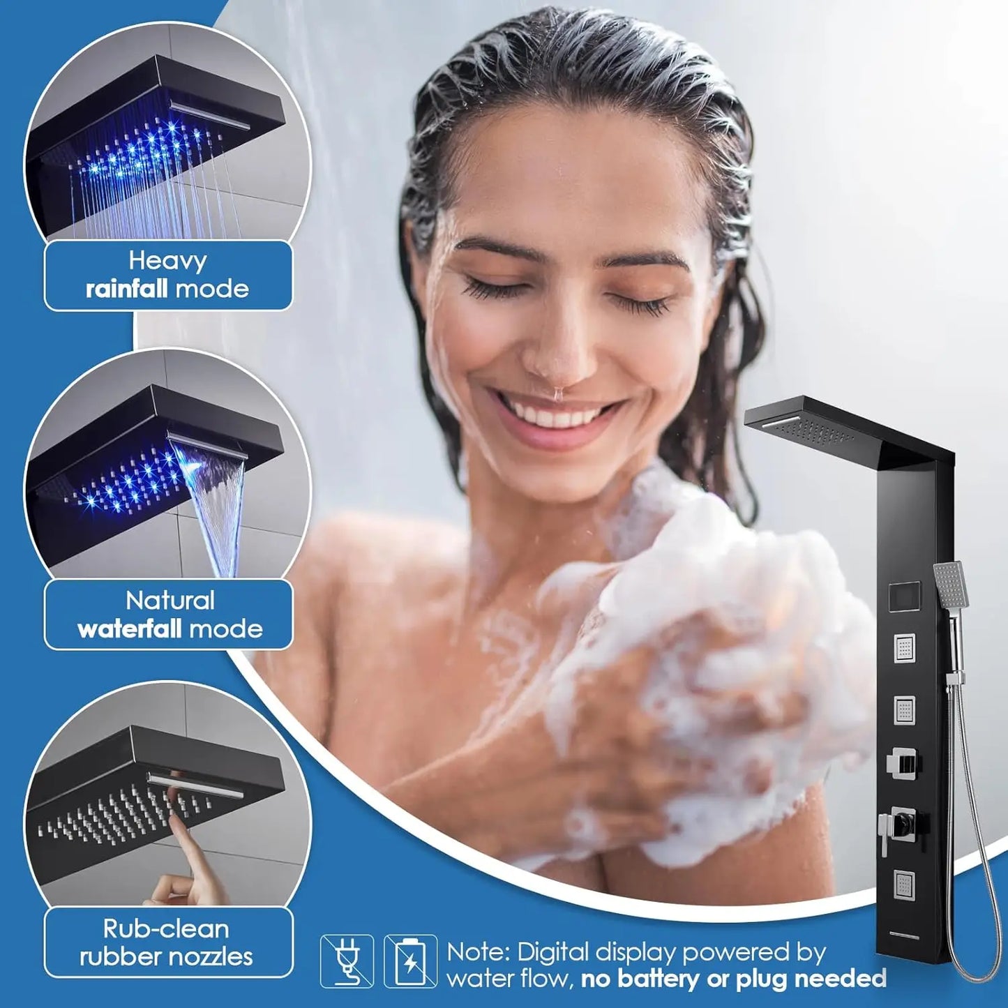 Shower Panel Tower System with LED Lights