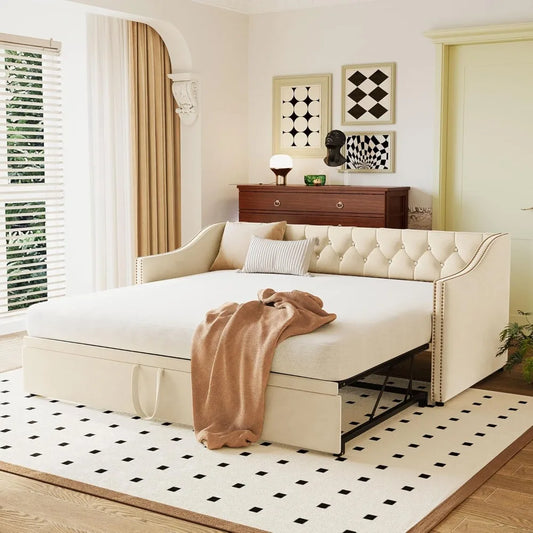 Twin Size Upholstered Daybed w/Pop Up Trundle