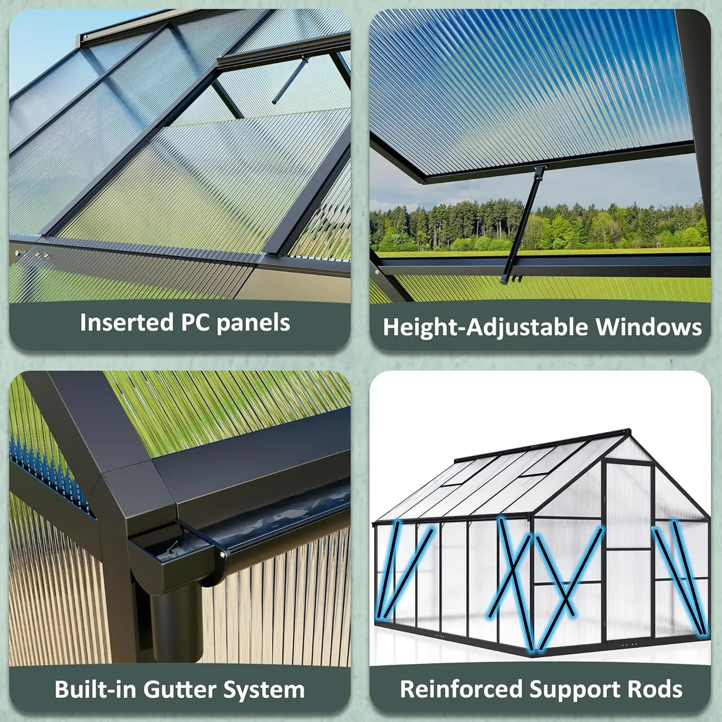 8x12 FT Quick Setup Greenhouse with Roof Vent