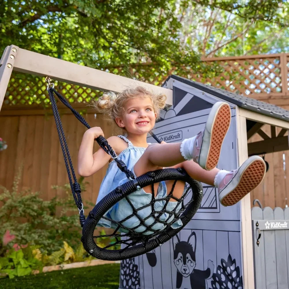 Outdoor Playhouse  with Swing, Kitchen, Garden, Backyard