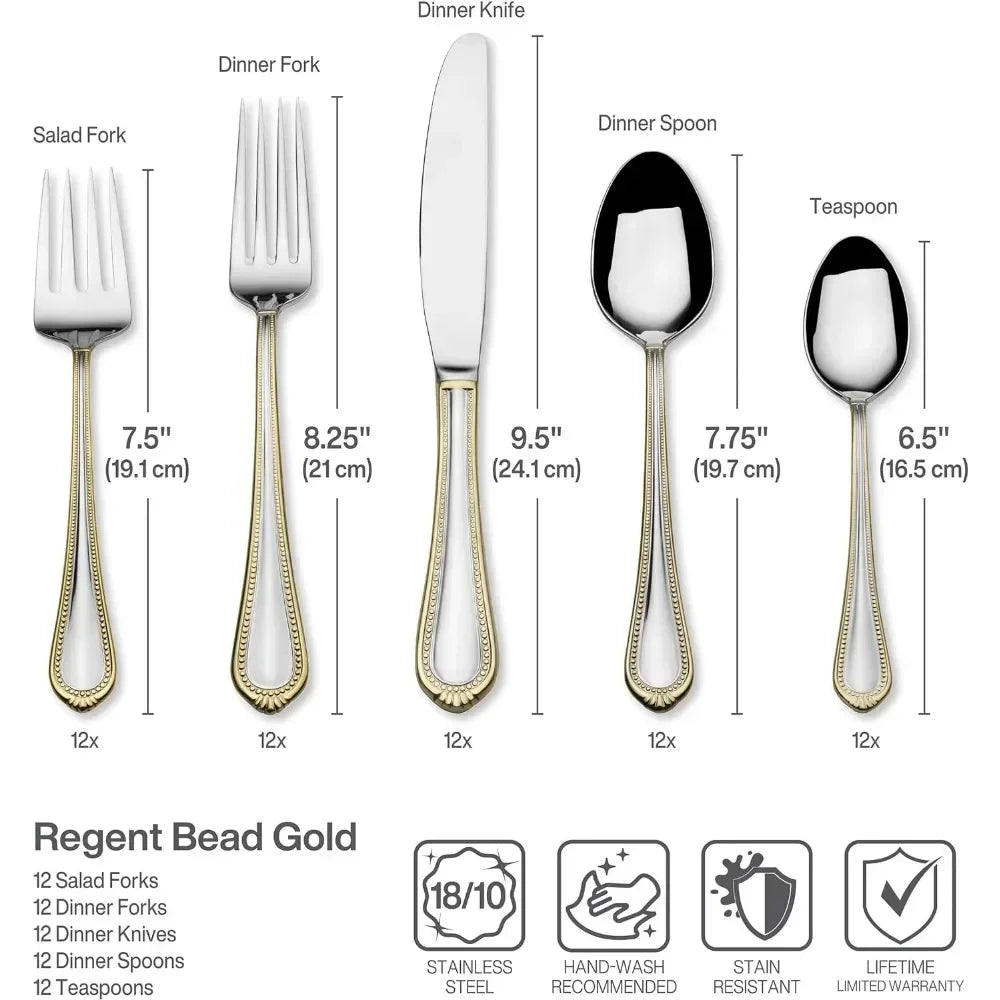 Gold 65-Piece Stainless Steel Flatware Set for 12