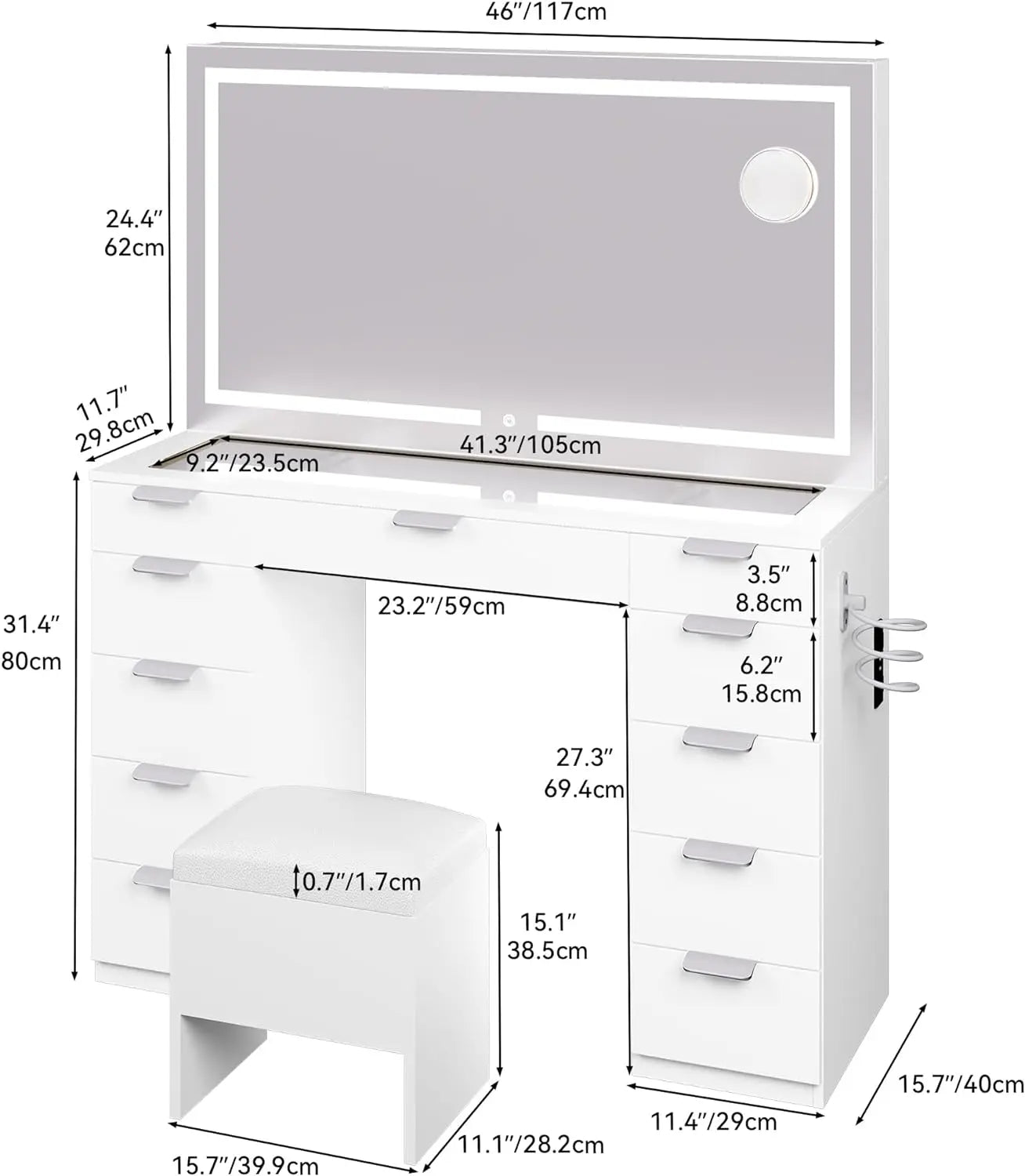 Vanity with Lighted Mirror & Power Outlet