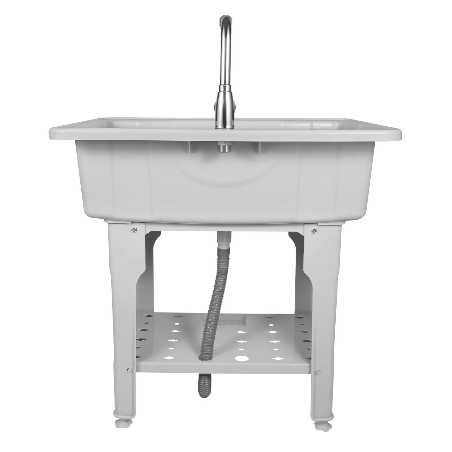 Utility Sink Laundry Tub for Laundry Room, Freestanding Plastic Laundry Sink w/Washboard, Portable Wash Bowl Basin w/Cold&Hot