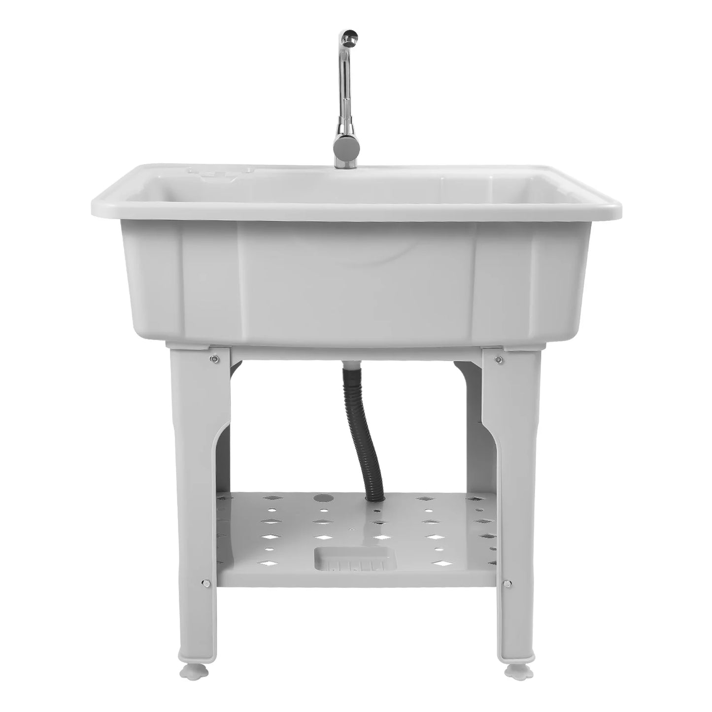 Utility Sink Laundry Tub for Laundry Room, Freestanding Plastic Laundry Sink w/Washboard, Portable Wash Bowl Basin w/Cold&Hot