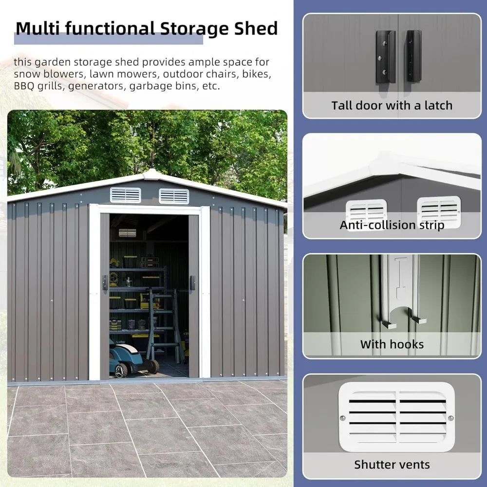 Metal Garden Shed with Lockable Sliding Doors