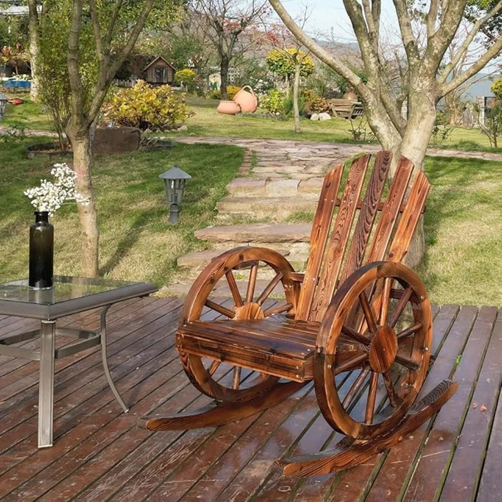 Outdoor Wood Rocking Chair With Slatted Design