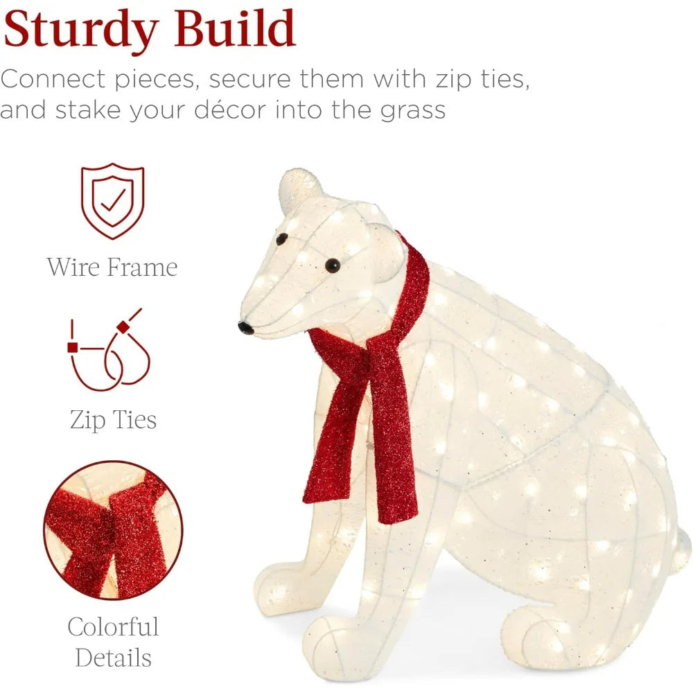 32 Inch 2-Piece Lighting Polar Bear Christmas Decoration