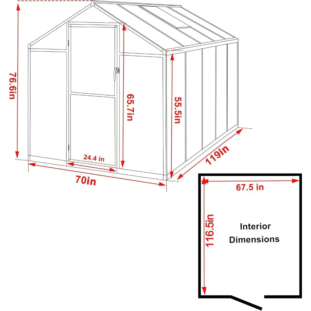 6'x 10' Heavy Duty, Aluminum Green House Kit