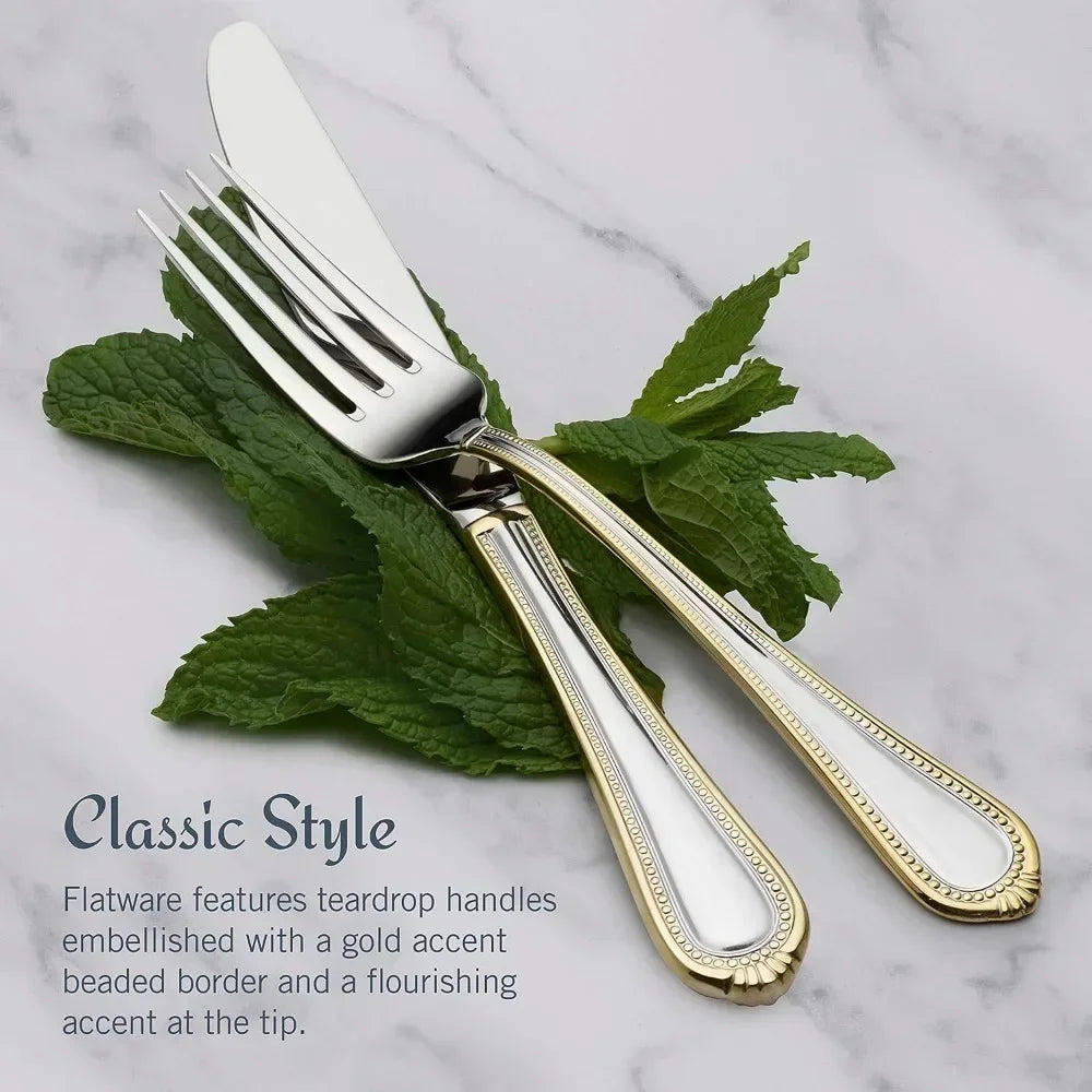 Gold 65-Piece Stainless Steel Flatware Set for 12