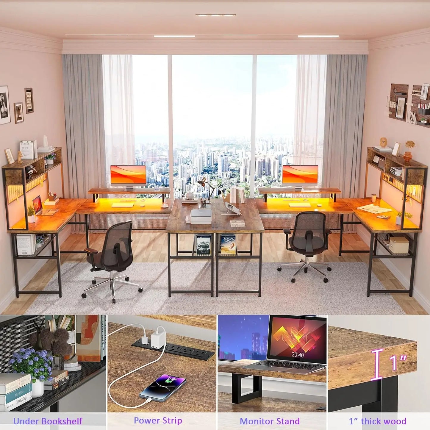 Reversible Computer Desks with Outlets &  Monitor