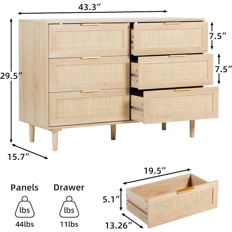 6 Drawer Rattan Dresser