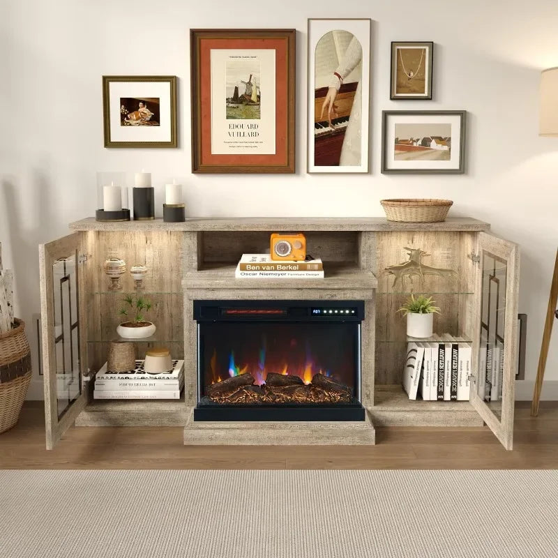 59"  Stand with 3-Side Glass Fireplace