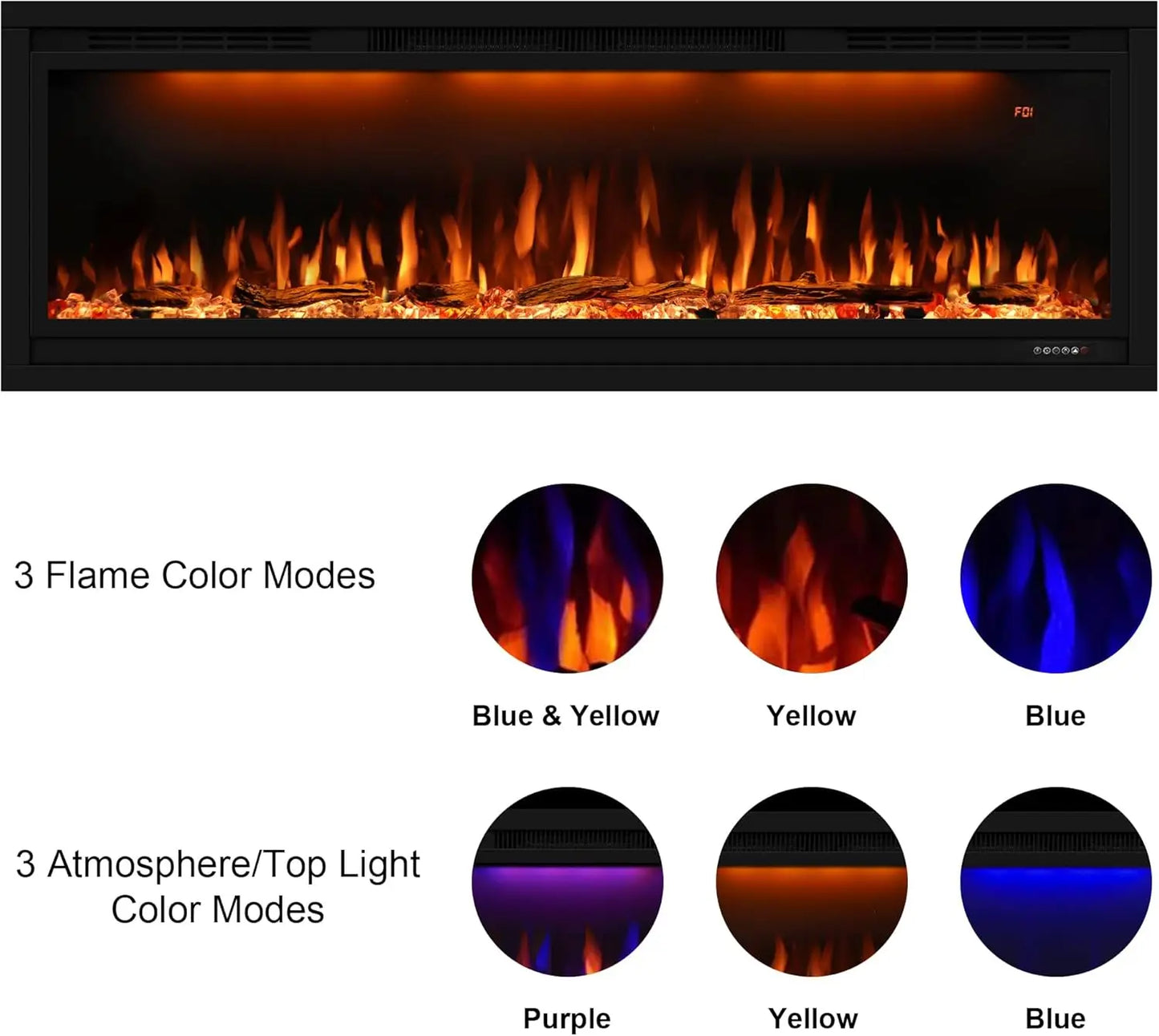 Wall Mounted Electric Fireplaces Heater/Flame Colors