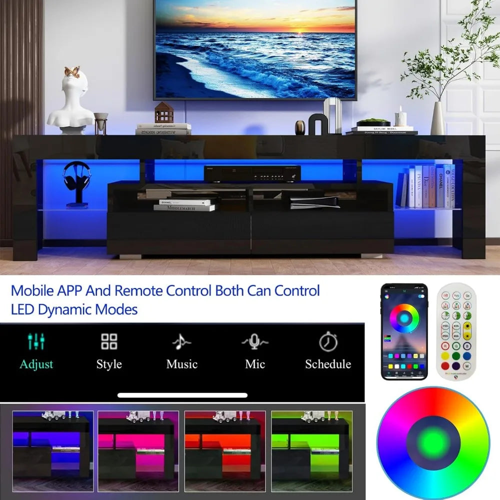 Modern LED Black TV Stand High Gloss