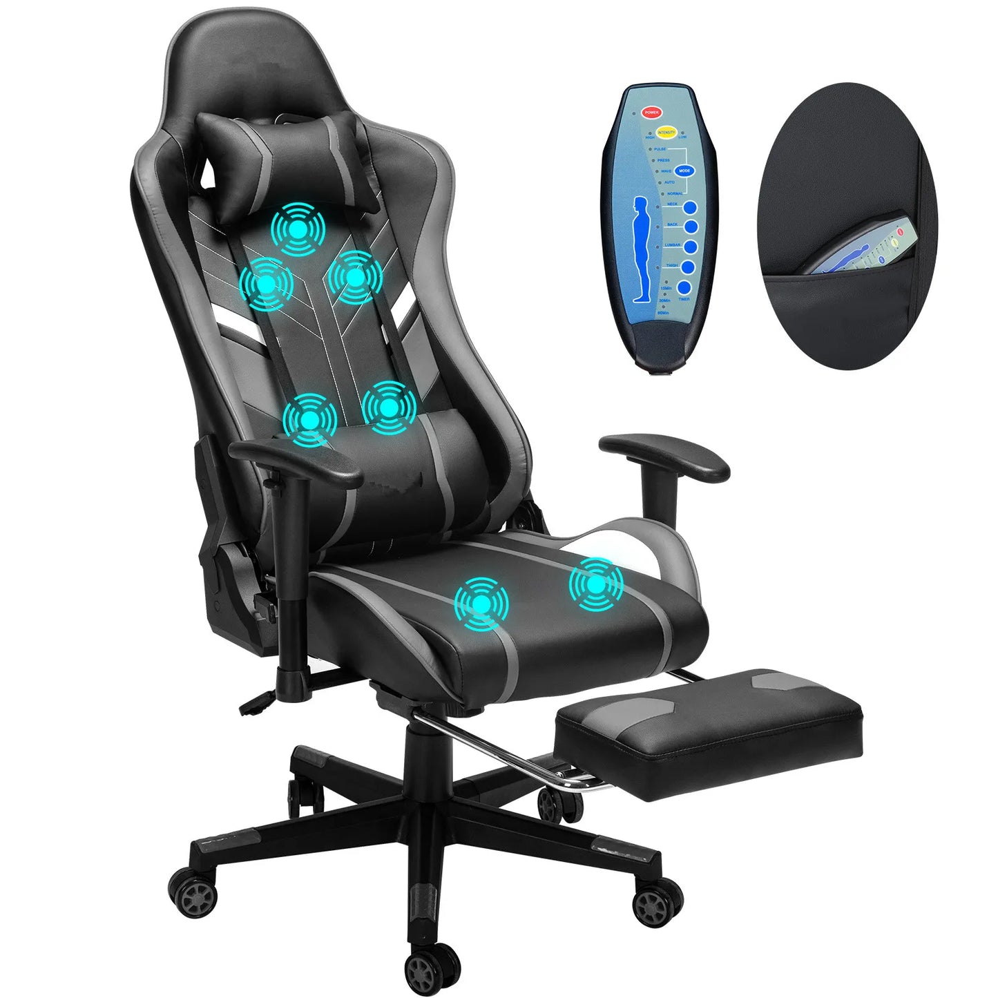 Massage Gaming Chair 7-Point Adjustable Seat Height