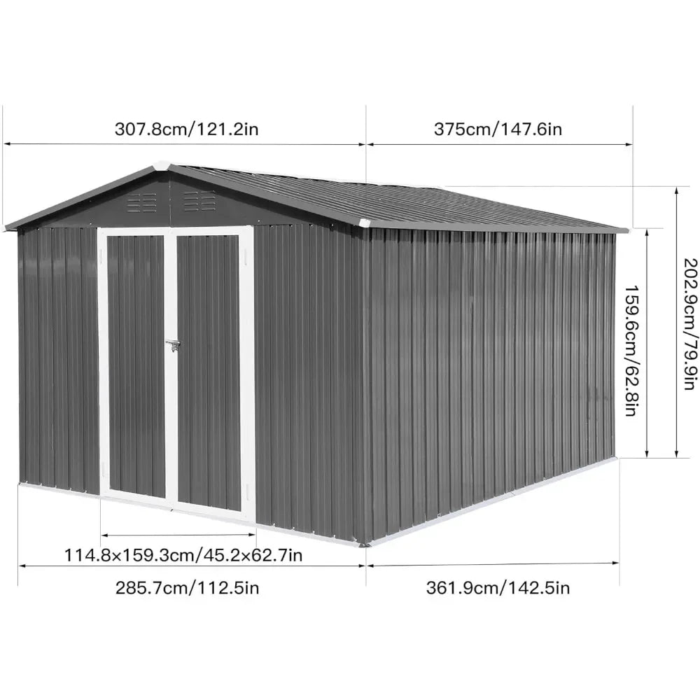 12'X10' Metal Storage Shed, Waterproof, Lockable Doors