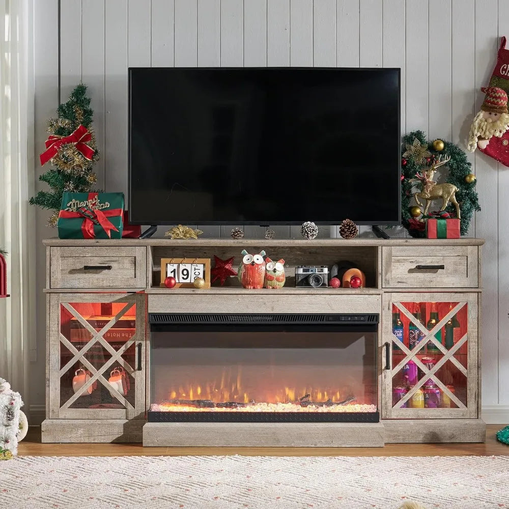 3-Sided Farmhouse Fireplace TV Stand