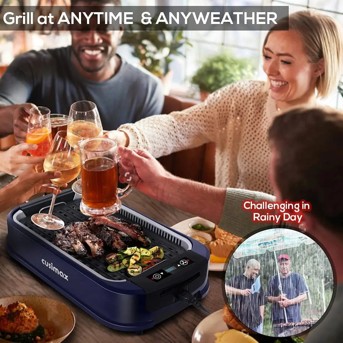 Indoor Electric Grill Griddle,  Smokeless Turbo Extractor