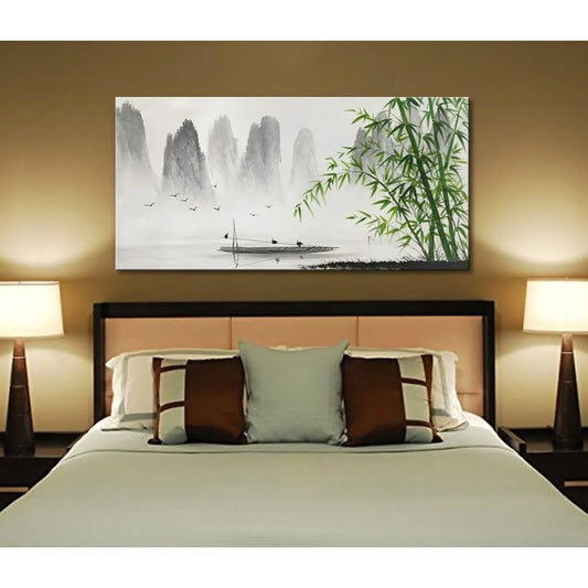 Large Hand Painted Black & White Modern Landscape