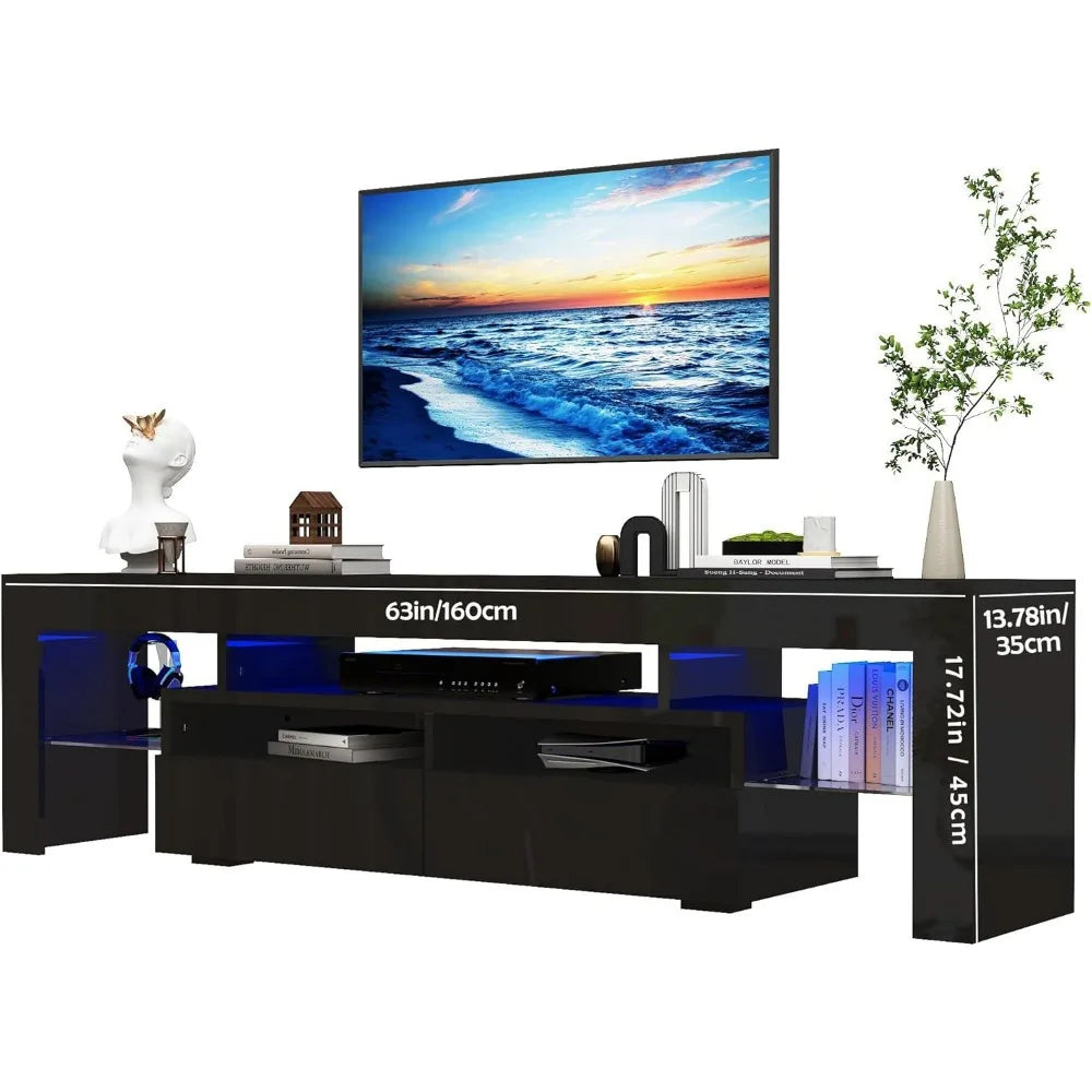 Modern LED Black TV Stand High Gloss