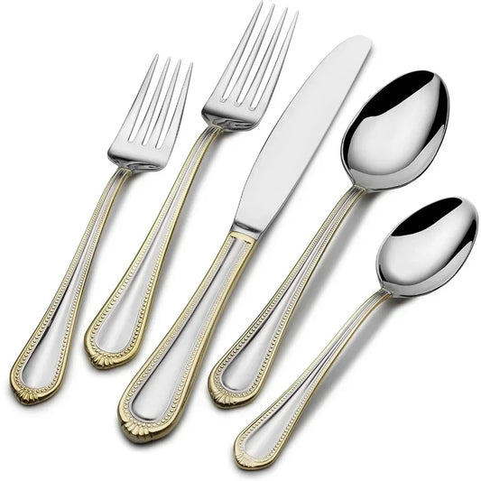 Gold 65-Piece Stainless Steel Flatware Set for 12