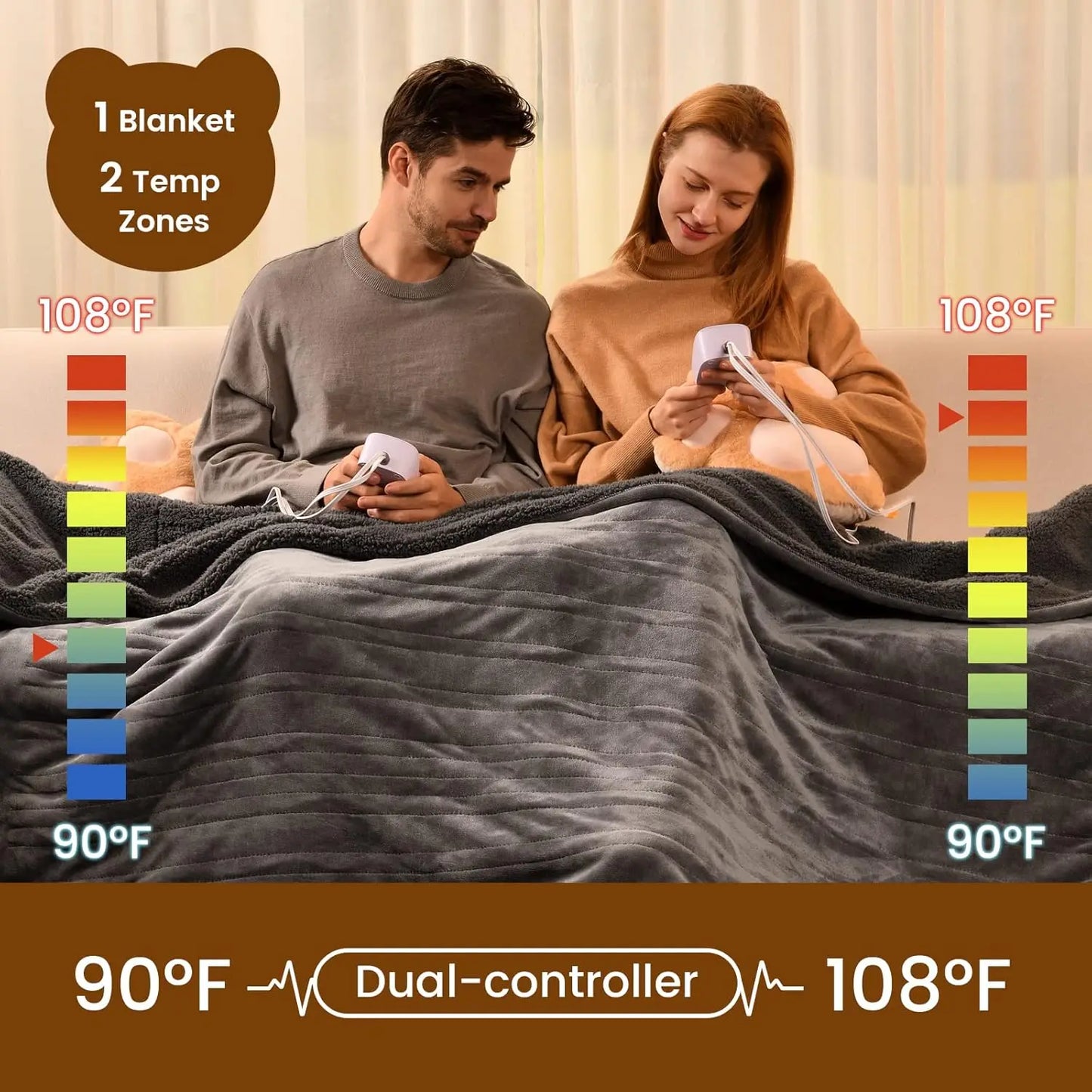 Electric Blanket King Size 100"x90" Dual Controller