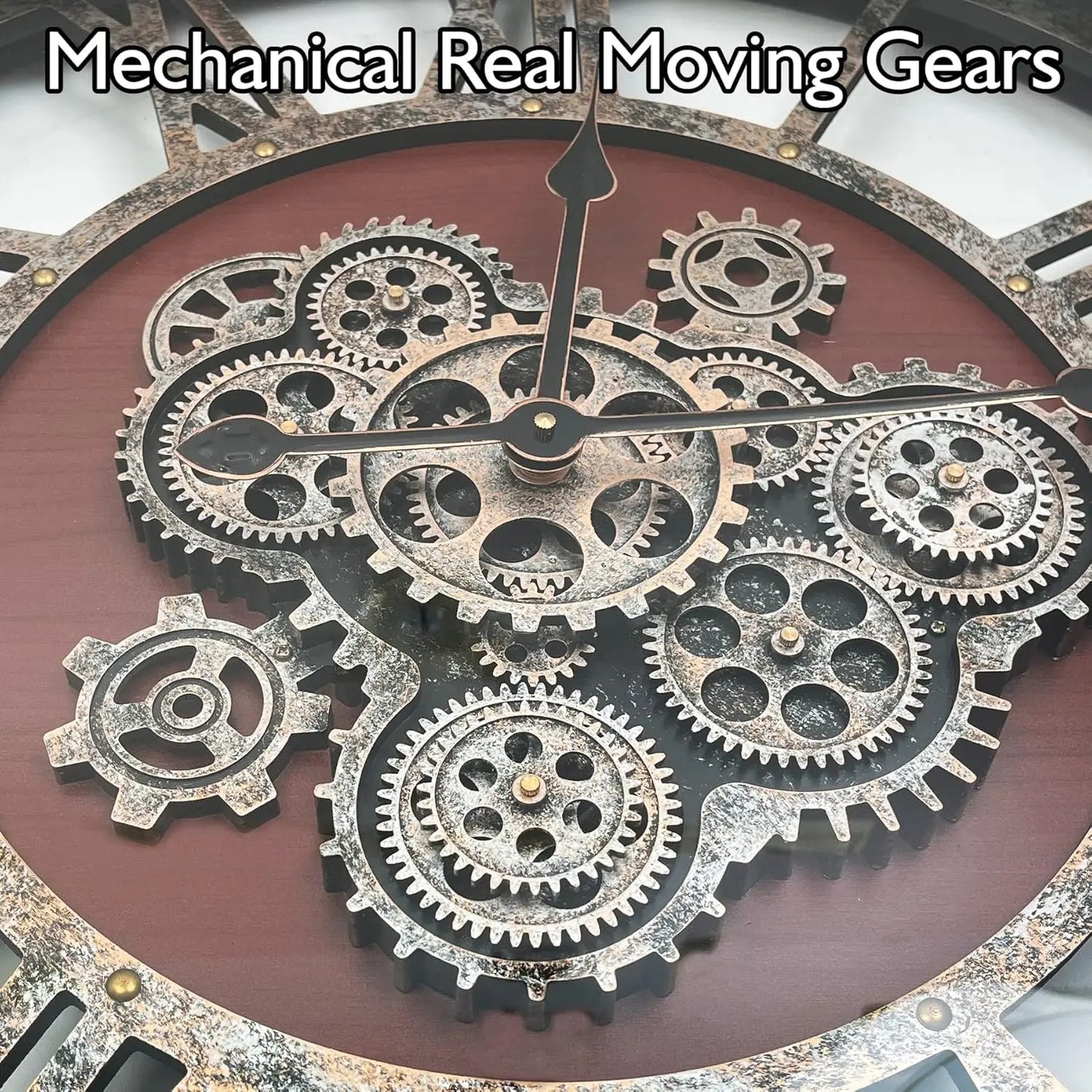 Large Industrial Wall Clock with Moving Gears