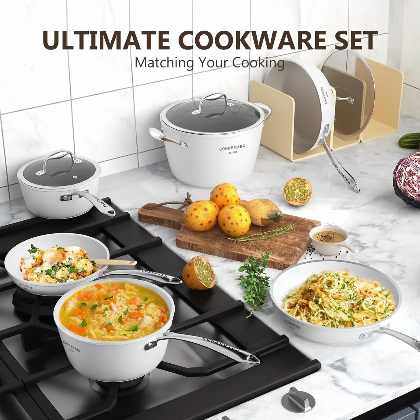 10 Piece White Nonstick Ceramic Cookware Set