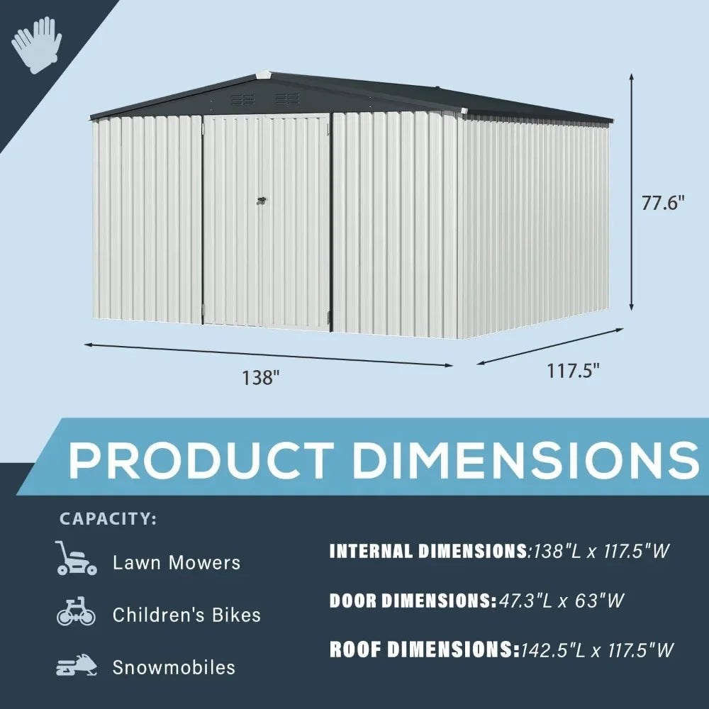 10' X 12'  Large, Metal Outdoor Storage Shed