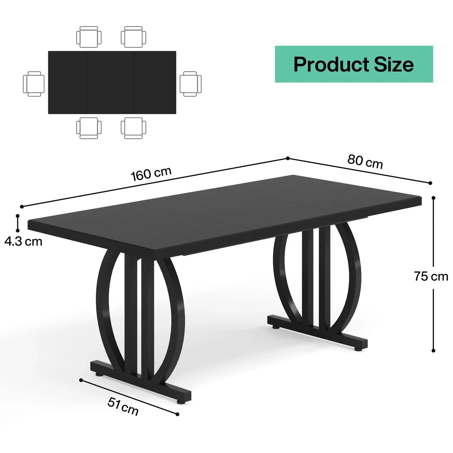 Dining Table for 4-6 People Modern Industrial