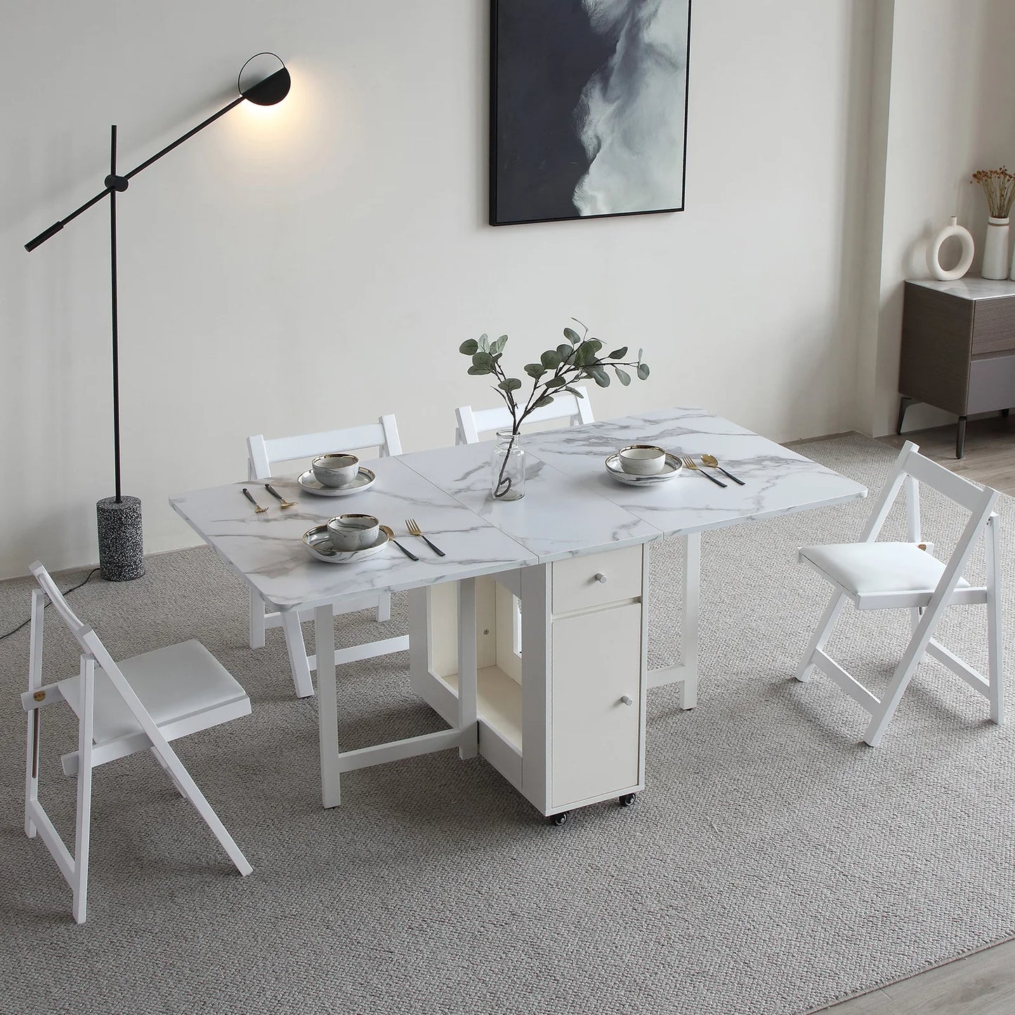 Dining Table With Storage Rack & 2 Drawers