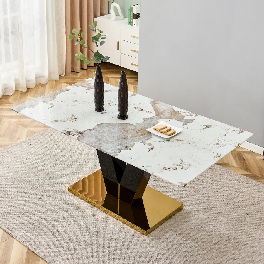 Marble-Inspired Glass Dining Table