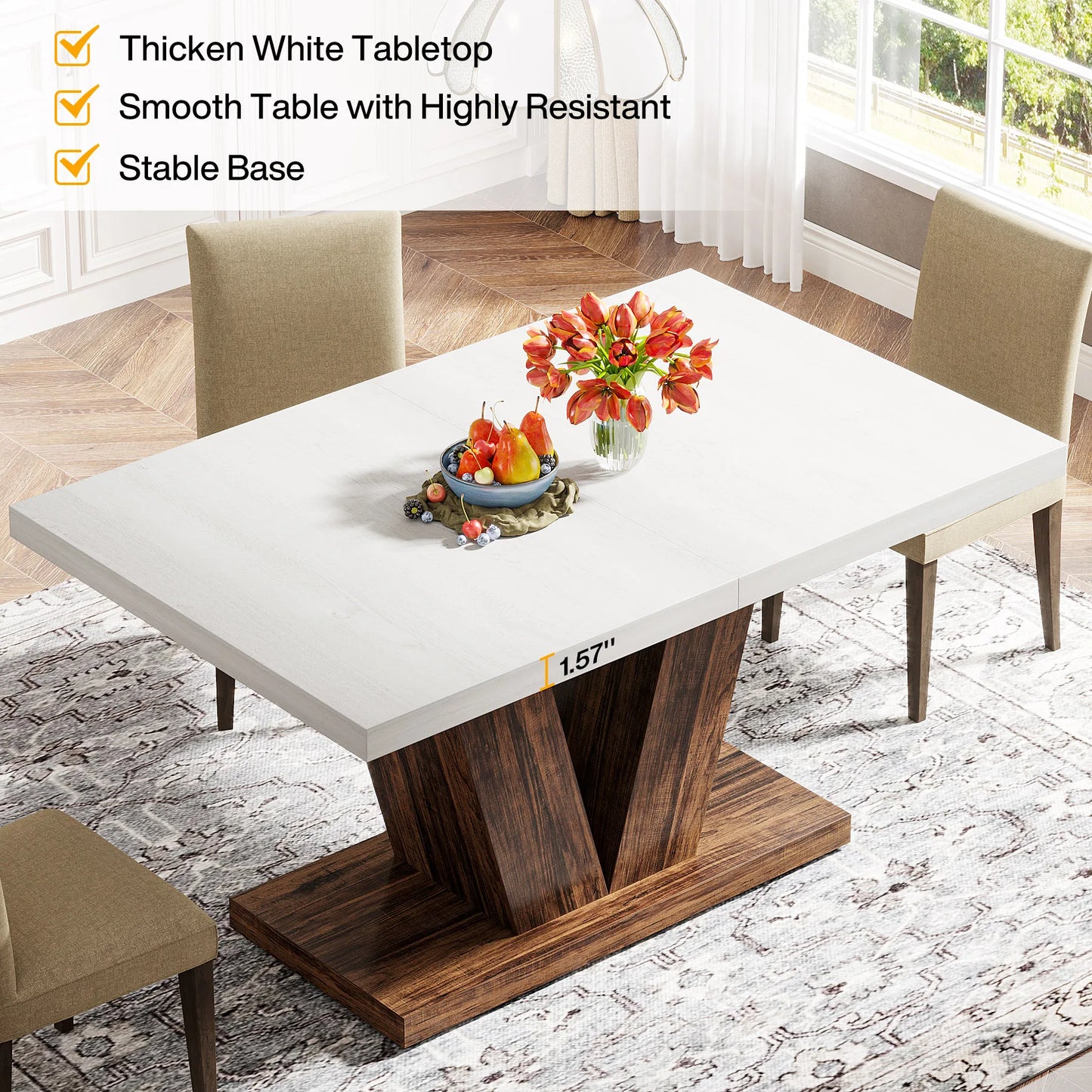 47-Inch White Kitchen Dinner Table for 4