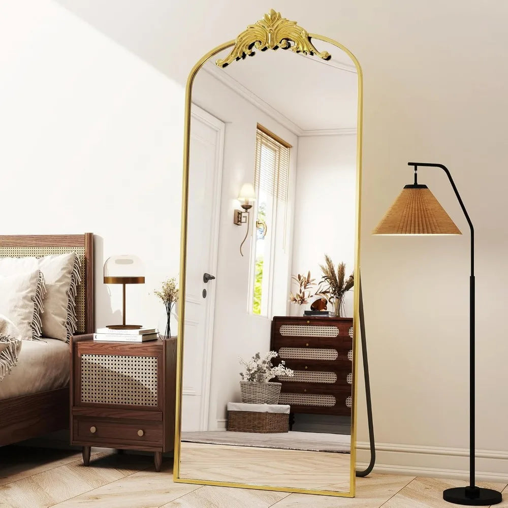 Gold Arched Full-Length Mirror with Stand