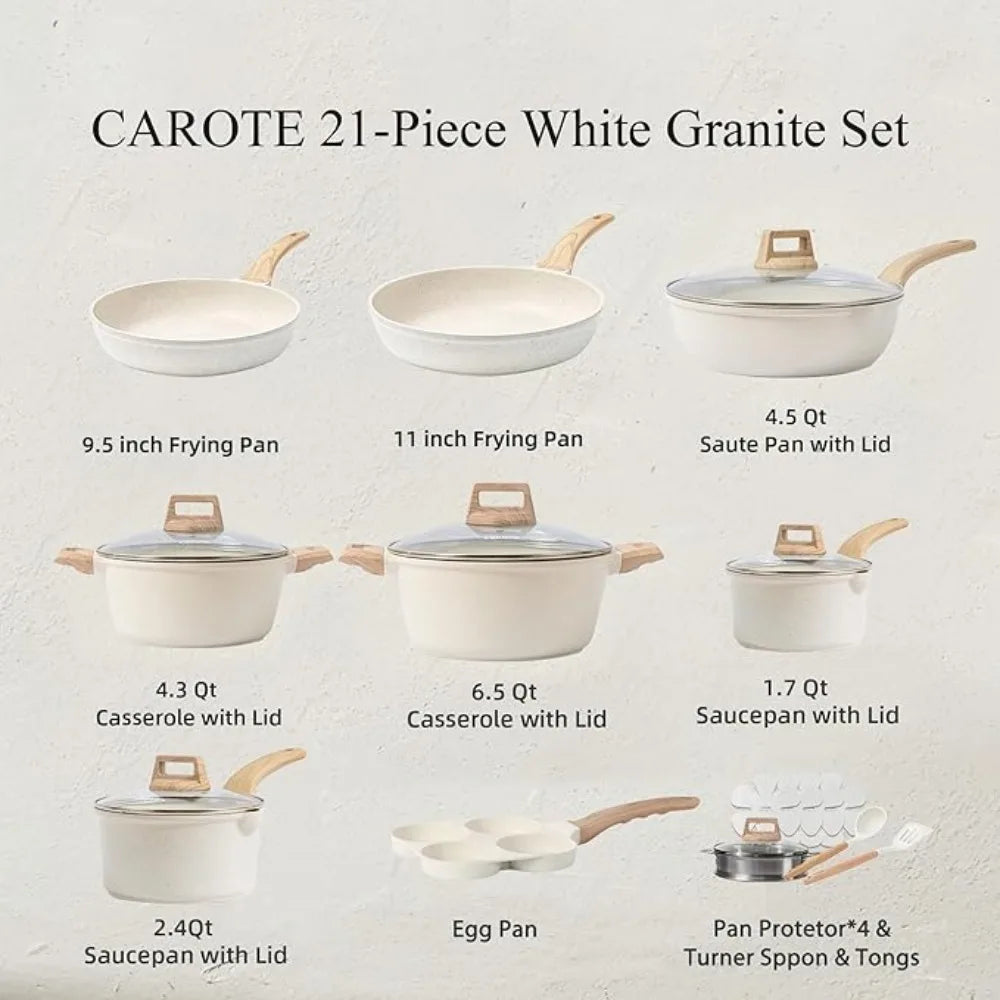 White Granite Induction Cookware Nonstick Cooking Set