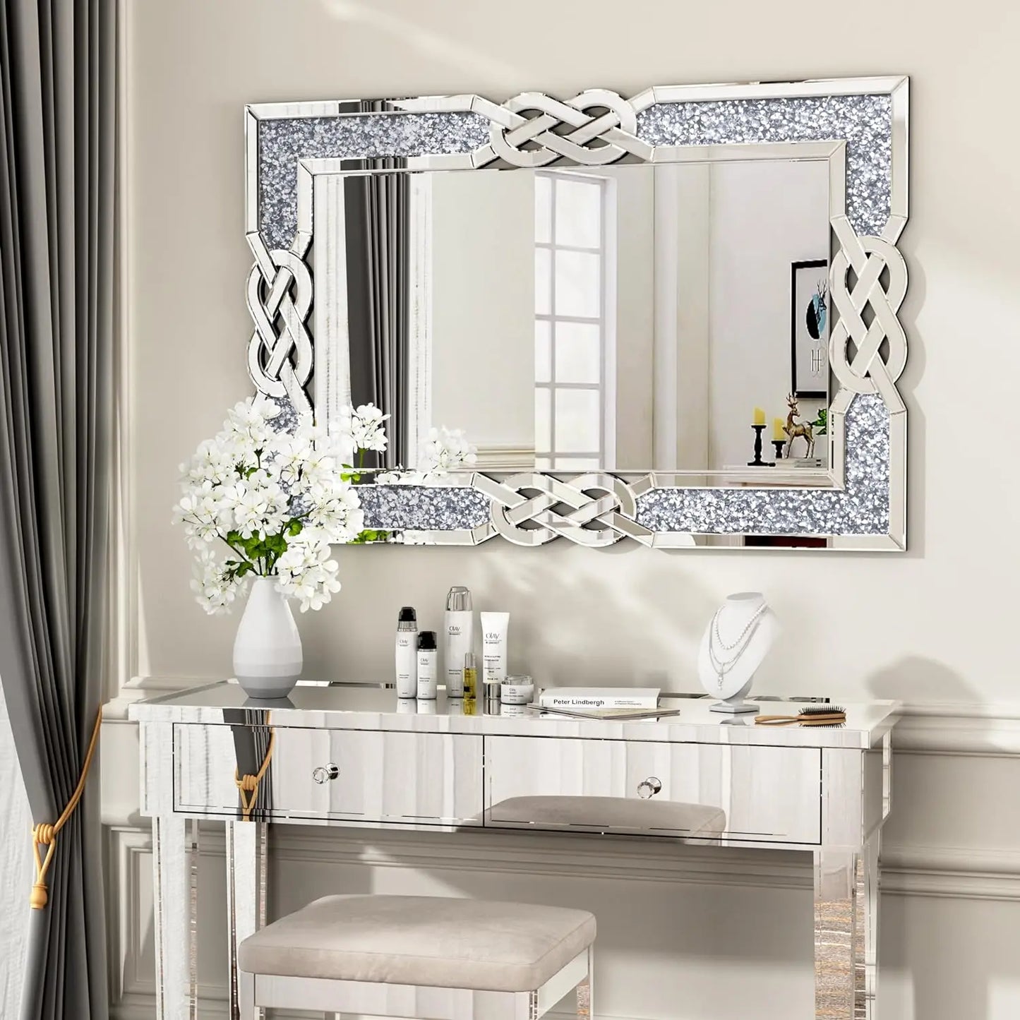 Large Crystal Crush Diamond Mirror Vanity