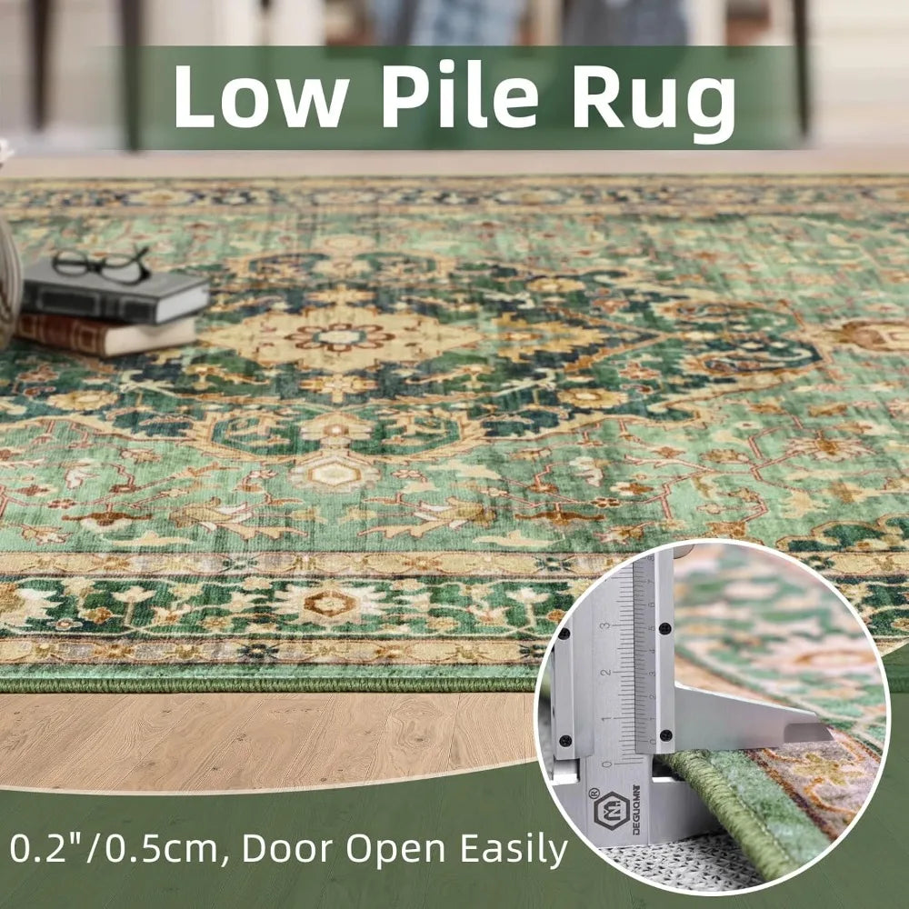 Green Area Rug  Non-Slip Distressed