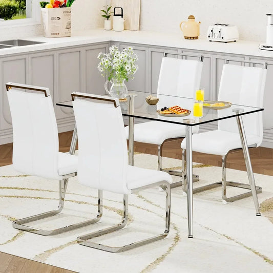 4-Piece Glass Top Dining Table Set