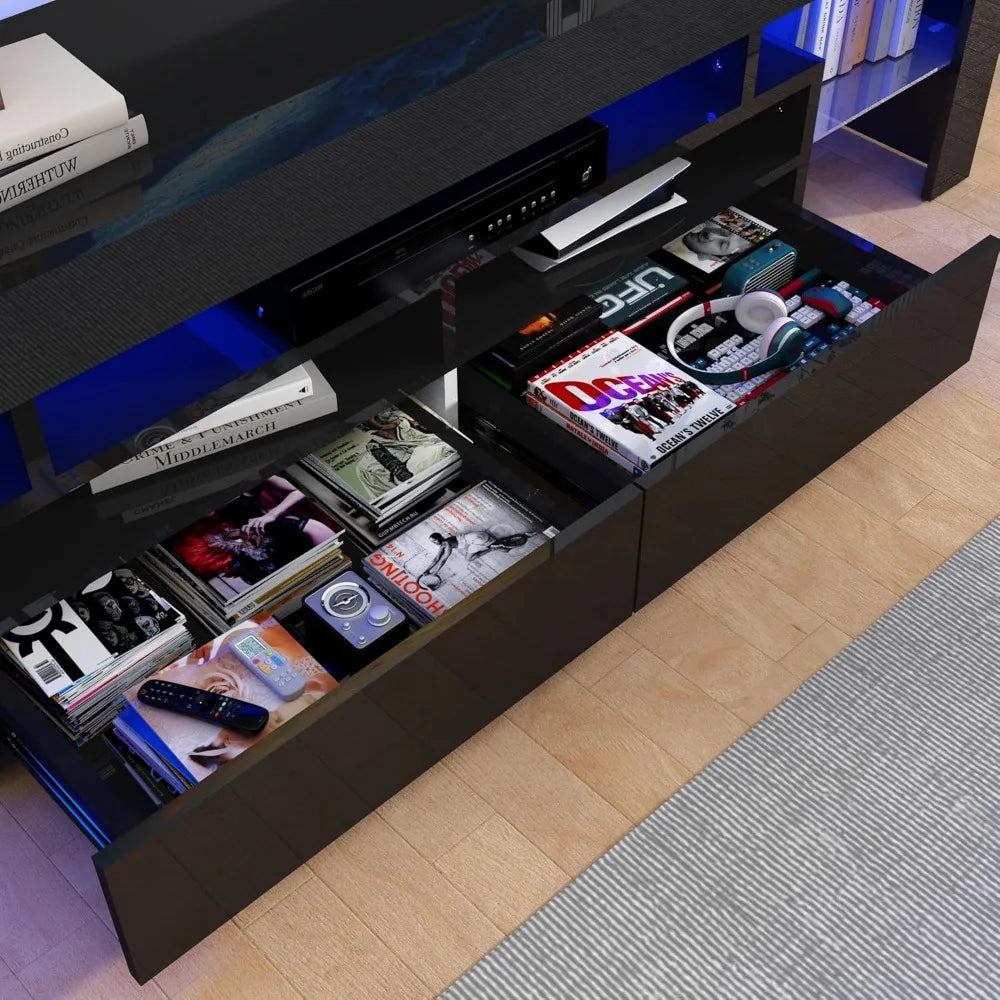 Modern LED Black TV Stand High Gloss