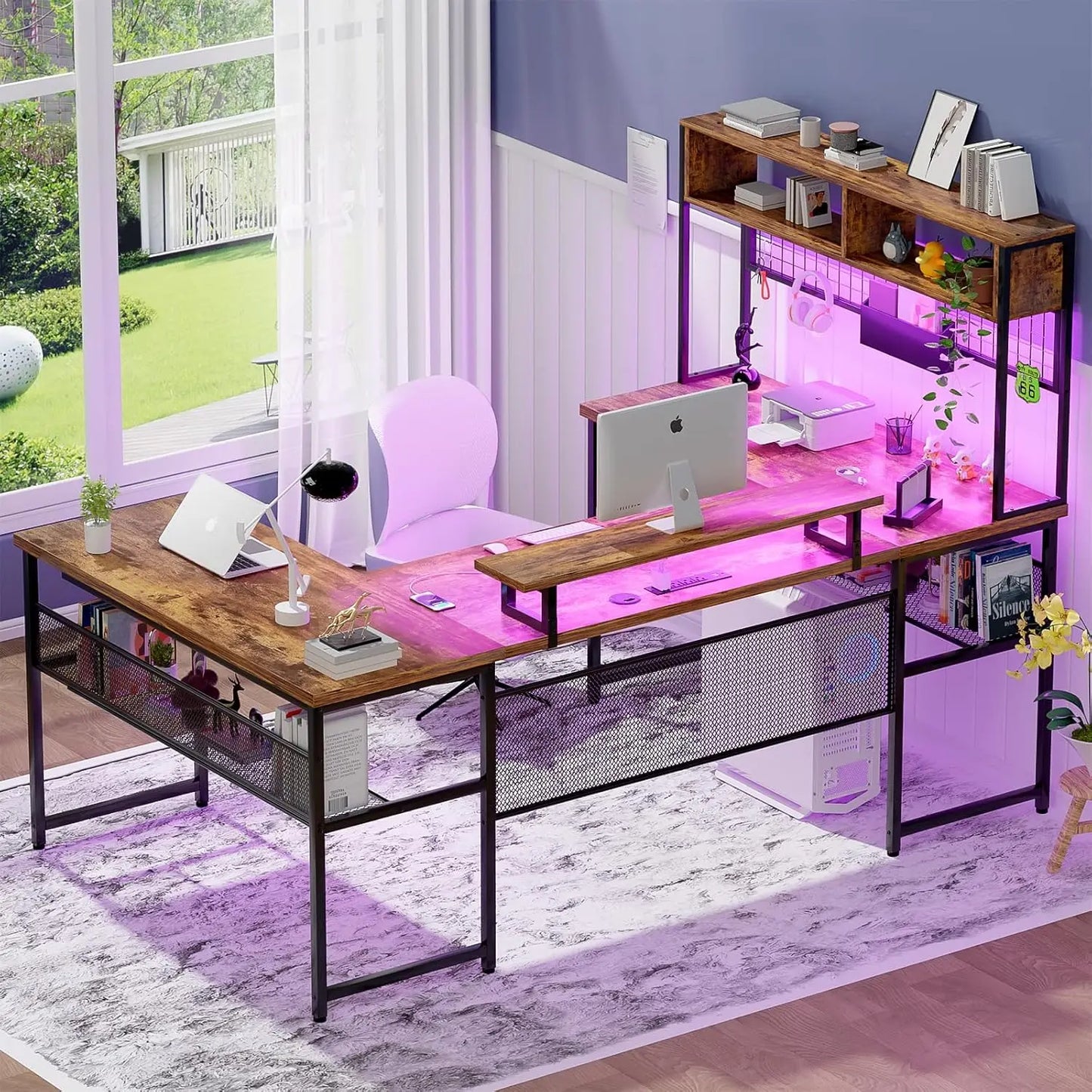 Reversible Computer Desks with Outlets &  Monitor