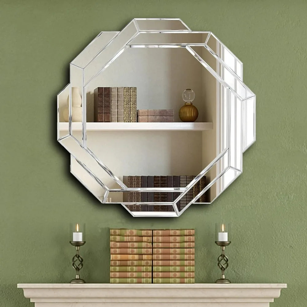 Spiral Frameless Beveled Wall Mirror, Silver