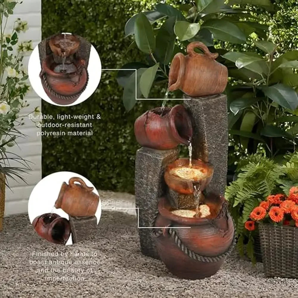 Farmhouse Pitchers Cascading Water Fountain Decor